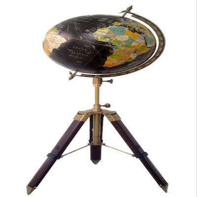 CALIF INTERNATIONAL Aluminium Base Handmade Worild Globe with Stand- Antique Globe, Easy to Read Texts, 12 Inch, Black