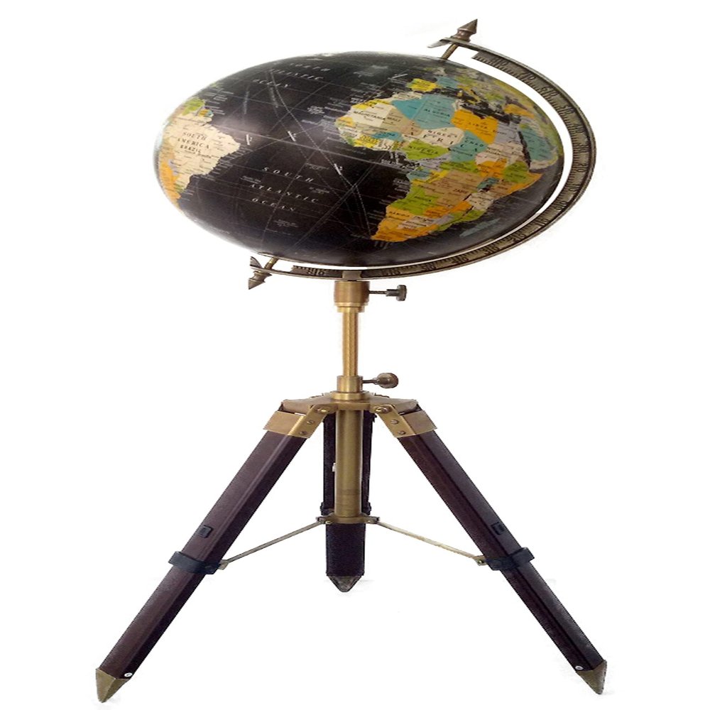 CALIF INTERNATIONAL Aluminium Base Handmade Worild Globe with Stand- Antique Globe, Easy to Read Texts, 12 Inch, Black