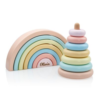 BUSY PUZZLE Montessori Toys, Personalized for Kids, Toddler Toys, Wooden Pyramid and Rainbow, Educational Toys 2 Years Old