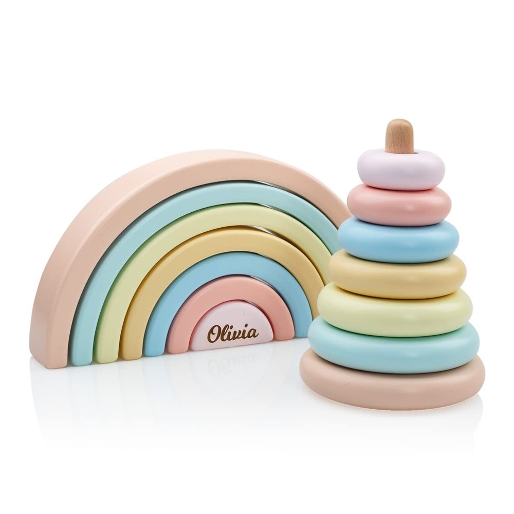 BUSY PUZZLE Montessori Toys, Personalized for Kids, Toddler Toys, Wooden Pyramid and Rainbow, Educational Toys 2 Years Old