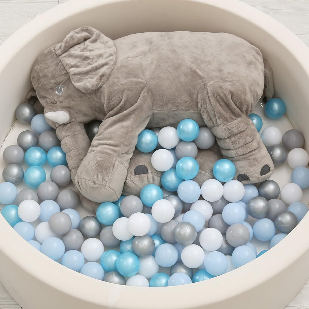 TRENDPLAY Plastic Balls for Ball Pits - Pack of 100 Hollow Balls- Safe and Exciting Playtime - Perfect for Toddler Baby Pools,Party,Festival Decoration, Pearl Blue+Gray+White