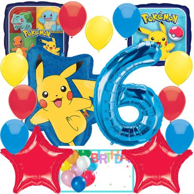 Anagram Pikachu Foil Balloon Bouquet Set | Intended for Pokemon Pokeball Theme | Party Accesory | Multicolor | 6th Birthday (AN-29460,AN-36332)