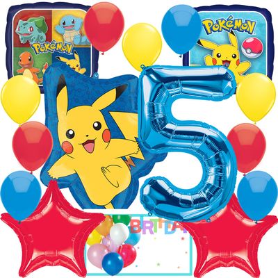 Anagram Pikachu Foil Balloon Bouquet Set | Intended for Pokemon Pokeball Theme | Party Accesory | Multicolor | 5th Birthday, (AN-29460,AN-36332)