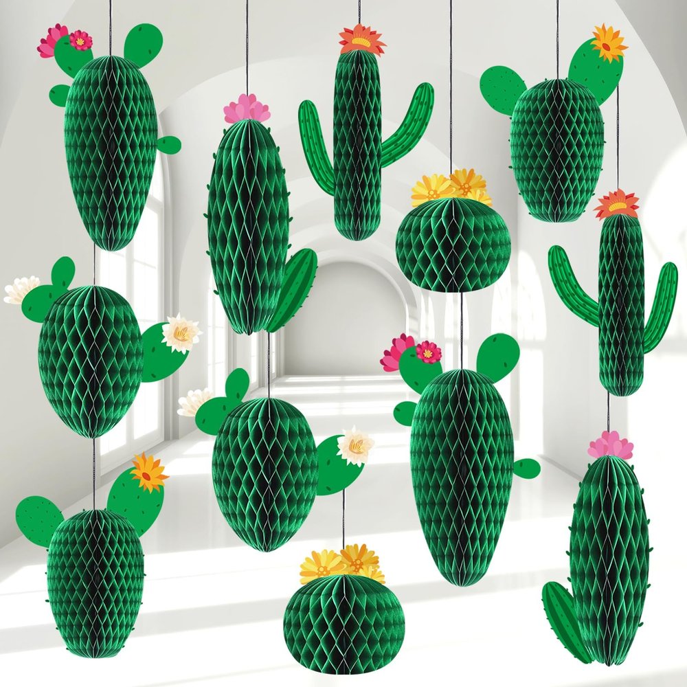 12PCS Cactus Honeycomb Balls Centerpieces for Tables Hanging Pendants Summer Cactus Party Decorations Supplies for Classroom Birthday Baby Shower Fiesta 5 De Mayo Mexican Theme Party Favor