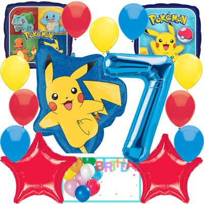 Anagram Pikachu Foil Balloon Bouquet Set | Intended for Pokemon Pokeball Theme Party Accesory Multicolor 7th Birthday, AN-29460,AN-36332