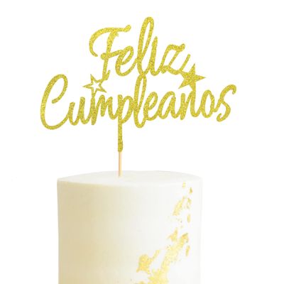 Arthsdite Feliz Cumpleaos Cake Topper - Spanish Feliz Cumpleaos Cake Decoration, Happy Birthday Cake Topper, Fiesta Theme Party Decoration Supplies - Gold Glitter