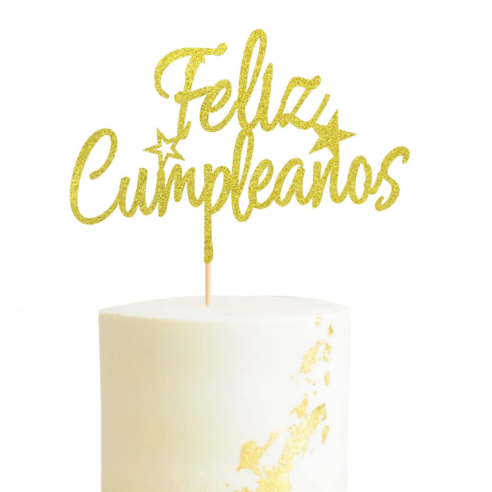 Arthsdite Feliz Cumpleaos Cake Topper - Spanish Feliz Cumpleaos Cake Decoration, Happy Birthday Cake Topper, Fiesta Theme Party Decoration Supplies - Gold Glitter