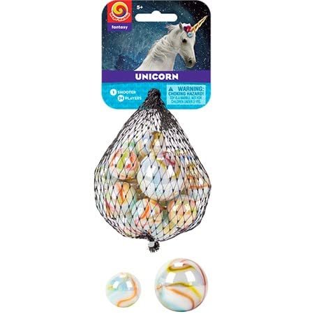 Mega Marbles Unicorn Marble NET (1 Shooter & 24 Player Marbles)