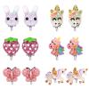 Unicorn Clip On Earrings for Little Girls, Bling Butterfly and Strawberry Earrings, Toddler Girls Dress Up Jewelry, 6 Pairs, Best Gift-C view 1