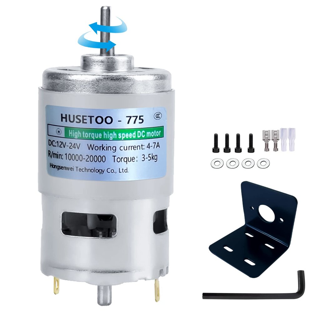 12V 775 DC Motor - High Torque (Max 20000 RPM) Dual Ball Bearing, Built-in Cooling Fan for Power Wheels Upgrade (D Shaft, Includes Bracket)