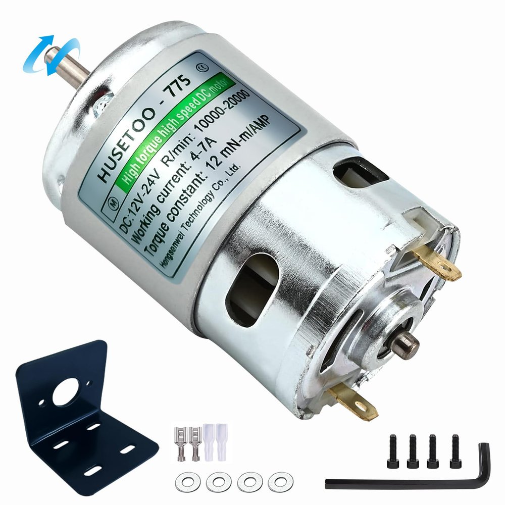 12V 775 DC Motor - High Torque (Max 20000 RPM) Double Ball Bearings, Built-in Cooling Fan, Suitable for Power Wheel Upgrade (Round Shaft, with Bracket)