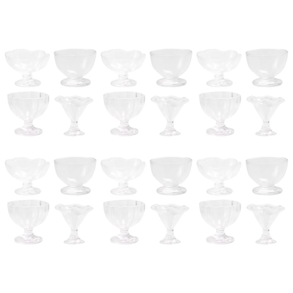 SEWACC Miniatures 24pcs Ice Cream Glass Bowls 1/12 Scale Cups for Miniature Accessories Photo Props Foodie Mini Brands Toy