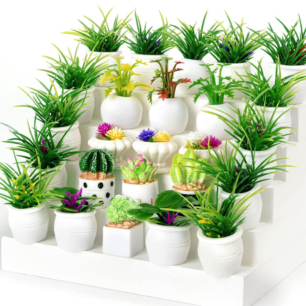 26Pcs Miniature Potted Plants, Mini Artificial Plants, 1:12 Scale Doll House Accessories, Suitable for Dollhouse Decoration, Christmas Birthday Present, DIY Handicrafts