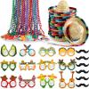 Bucherry 54 Pieces Cinco De Mayo Sombrero Hats Mexican Beaded Necklace Paper Eyewear Fiesta Party Supplies Bulk for Mexican Day Decorations view 1