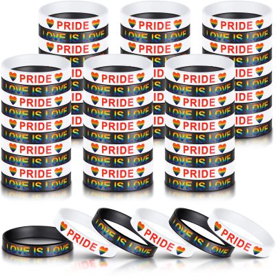 60 Pcs Gay Pride Rainbow Silicone Bracelets LGBT Awareness Pride Wristbands Bulk Pride Gifts LGBTQ Accessories for Men Women Lesbian Party (Heart Style)