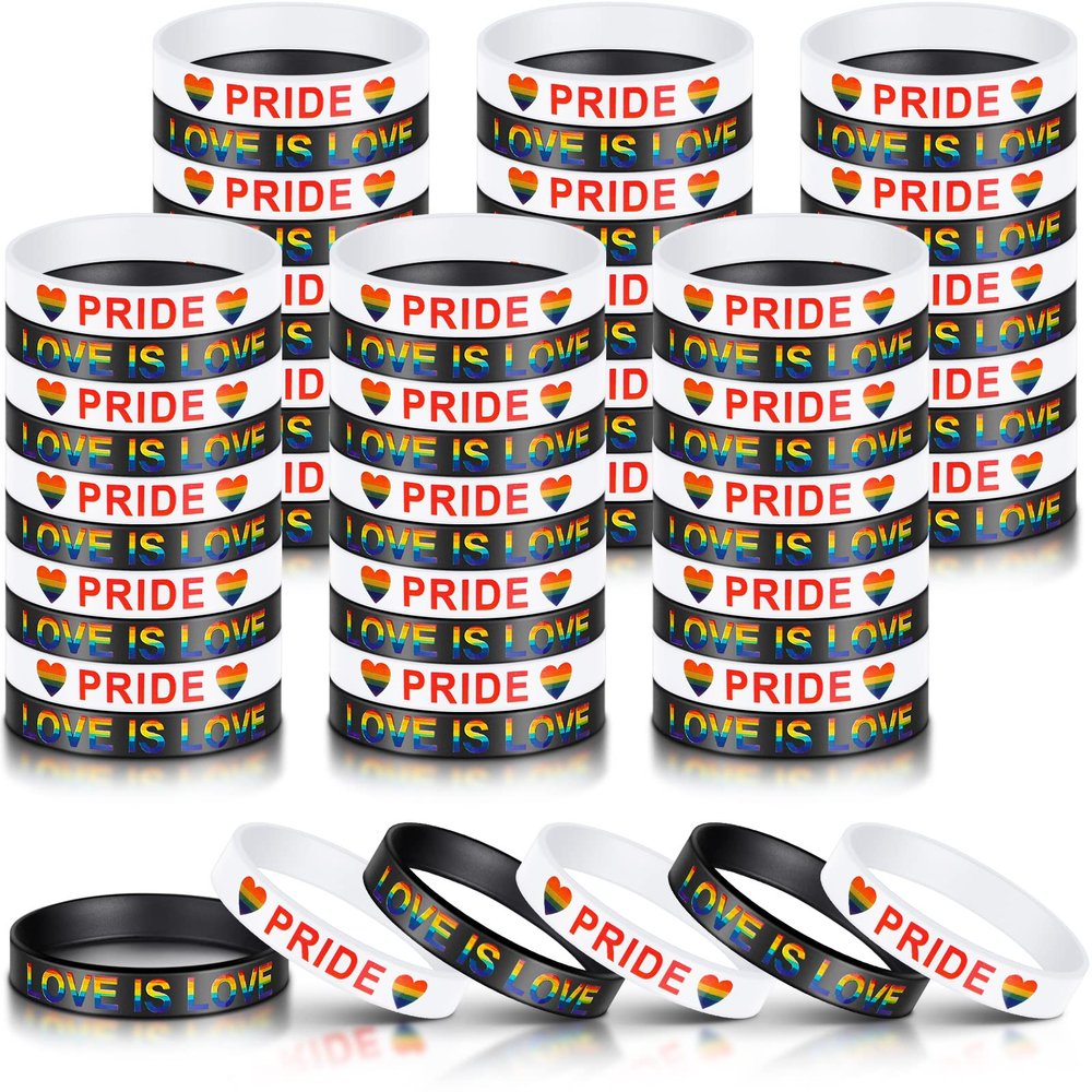 60 Pcs Gay Pride Rainbow Silicone Bracelets LGBT Awareness Pride Wristbands Bulk Pride Gifts LGBTQ Accessories for Men Women Lesbian Party (Heart Style)