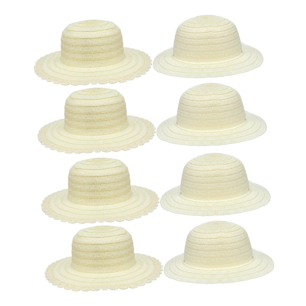 Gadpiparty Straw Hats, 8pcs DIY Set Unpainted White Straw Hat Kids Handmade Cap Beach Sun Hat Tea Party Dress Up Hat for Mexican Art Painting Hat Girl Toys