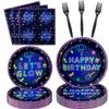 160 Pack Neon Party Supplies Glow Tableware Set Glow Party Plates Glow in The Dark Birthday Plates, Napkins and Forks Blacklight Party Decoration Neon Glow Birthday Party Decoration Favor Serves 40 view 1