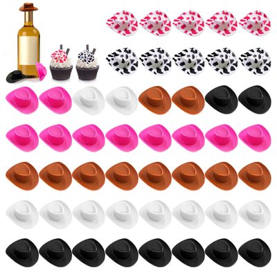 50PCS Plastic Mini Western Cowboy Cowgirl Hats Cute Miniature Hat West Party Crafts for Cowboy Cowgirl Party Supplies (Colourful)