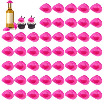 XIPEGPA 50PCS Plastic Mini Western Cowboy Cowgirl Hats Cute Miniature Hat West Party Crafts for Cowboy Cowgirl Party Supplies (Pink)