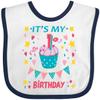 inktastic Colorful Cupcake and Confetti Girls 1st Birthday Baby Bib White and Navy 41e0d view 1