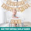 1st Birthday Party Decoration First Birthday Banner Rustic Happy 1st Burlap Banner One High Chair One Sign for Baby Girl Boy First Nursery Supplies, White Alphabet view 4