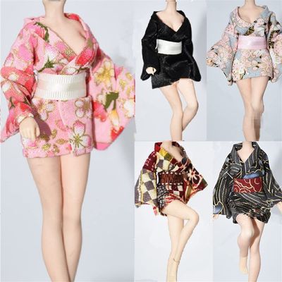 1/12 Scale Female Clothes,Female Short Kimono Clothing Dress Costume Outfit for 6inch PH TBL Action Figure Body (Blue and Pink)
