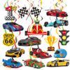 20 Pcs Race Car Hanging Swirl Decorations Racing Birthday Party Decorations Checkered Flags Racing Swirls Ceiling Decor for Boys Let's Go Racing Birthday Party Supplies view 1