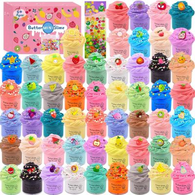 Slime Kit with 54 Pack,Valentines Mini Butter Slime, Non-Sticky and Super Soft, for Girls 10-12, Fruit Slime Party Favors Kids, Birthday Gift, DIY Putty Toy Boys