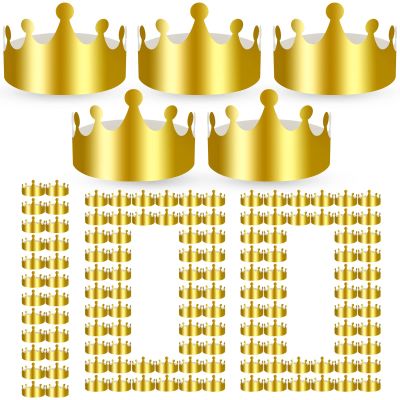 Crtiin 100 Pcs Gold Paper Crowns Birthday Party Bulk for Adults Classroom Students Hat Supplies Favors (Elegant Style)