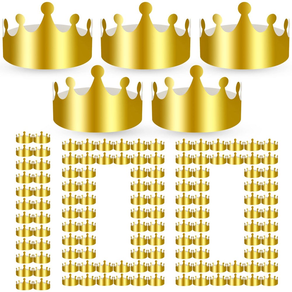 Crtiin 100 Pcs Gold Paper Crowns Birthday Party Bulk for Adults Classroom Students Hat Supplies Favors (Elegant Style)