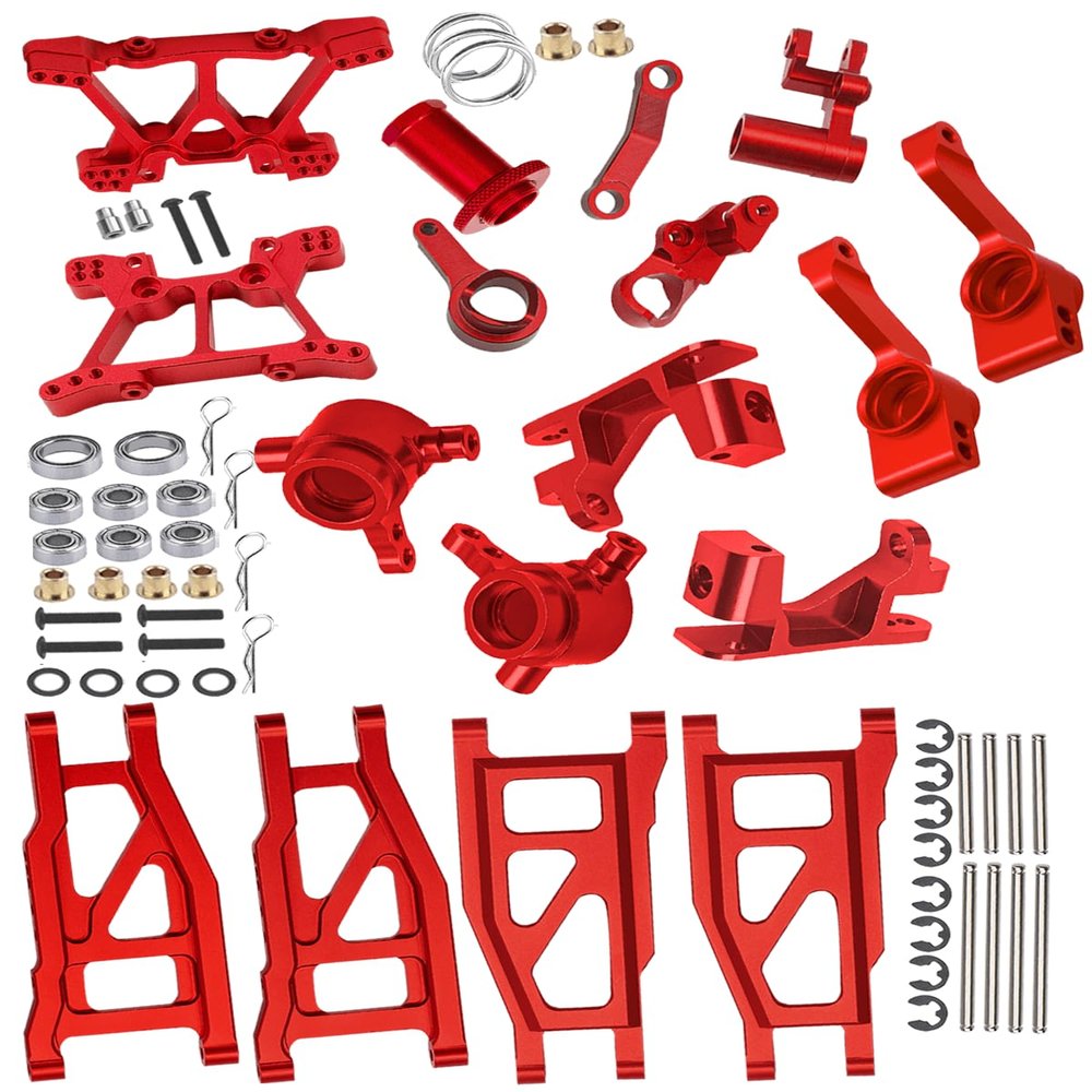 Rcarmumb RC Upgrades Part for 1/10 Slash 4x4 (VXL)/Stampede 4x4 (VXL),Alloy Front Rear Suspension Arm,Caster Block,Steering Blocks,Rear Stub Axle Carriers,Shock Tower Set Hops up,Red