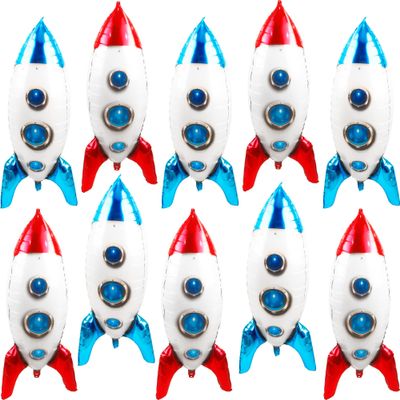 10 Pack 4D Rocket Ship Balloon Helium Balloon Outer Space Foil Rocket Balloons for Kids' Party Balloons Birthday Party Decoration