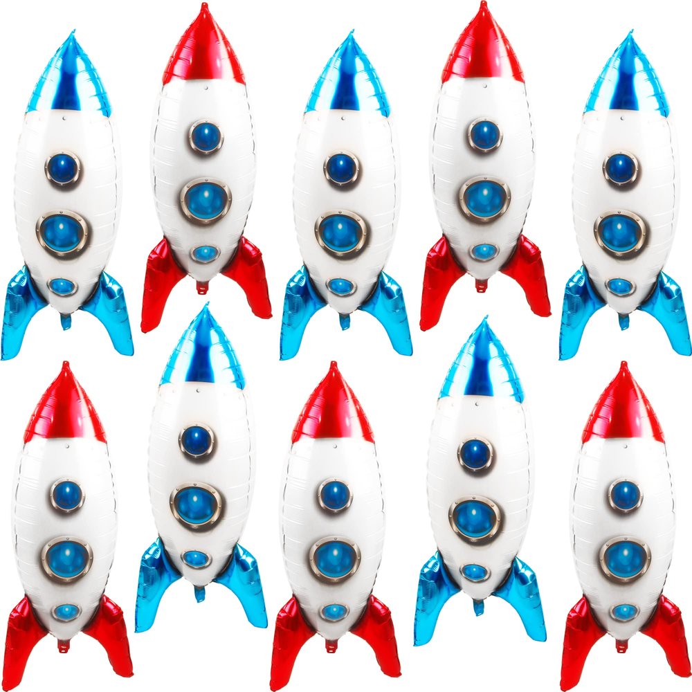 10 Pack 4D Rocket Ship Balloon Helium Balloon Outer Space Foil Rocket Balloons for Kids' Party Balloons Birthday Party Decoration