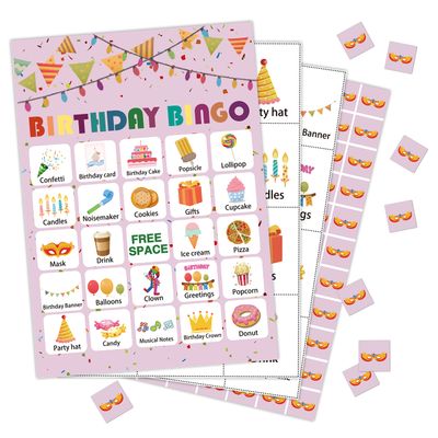 Birthday Bingo Cards, Birthday Party Activities Bingo Game, Game Card Decor For Birthday Parties, Family Activities Party, Group Activity - 24 Players/ 06srfen