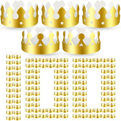 Crtiin 100 Pcs Gold Paper Crowns Birthday Party Bulk for Adults Classroom Students Hat Supplies Favors (Simple Style)