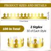 Crtiin 100 Pcs Gold Paper Crowns Birthday Party Bulk for Adults Classroom Students Hat Supplies Favors (Simple Style) view 2