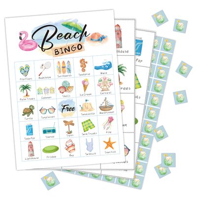Beach Bingo Cards, Beach Birthday Party Bingo Game, Adults Summer Game, Beach Party Ideas, Outdoor, Indoor, Family Travel Group Activity - 24 Players/ 04shatan