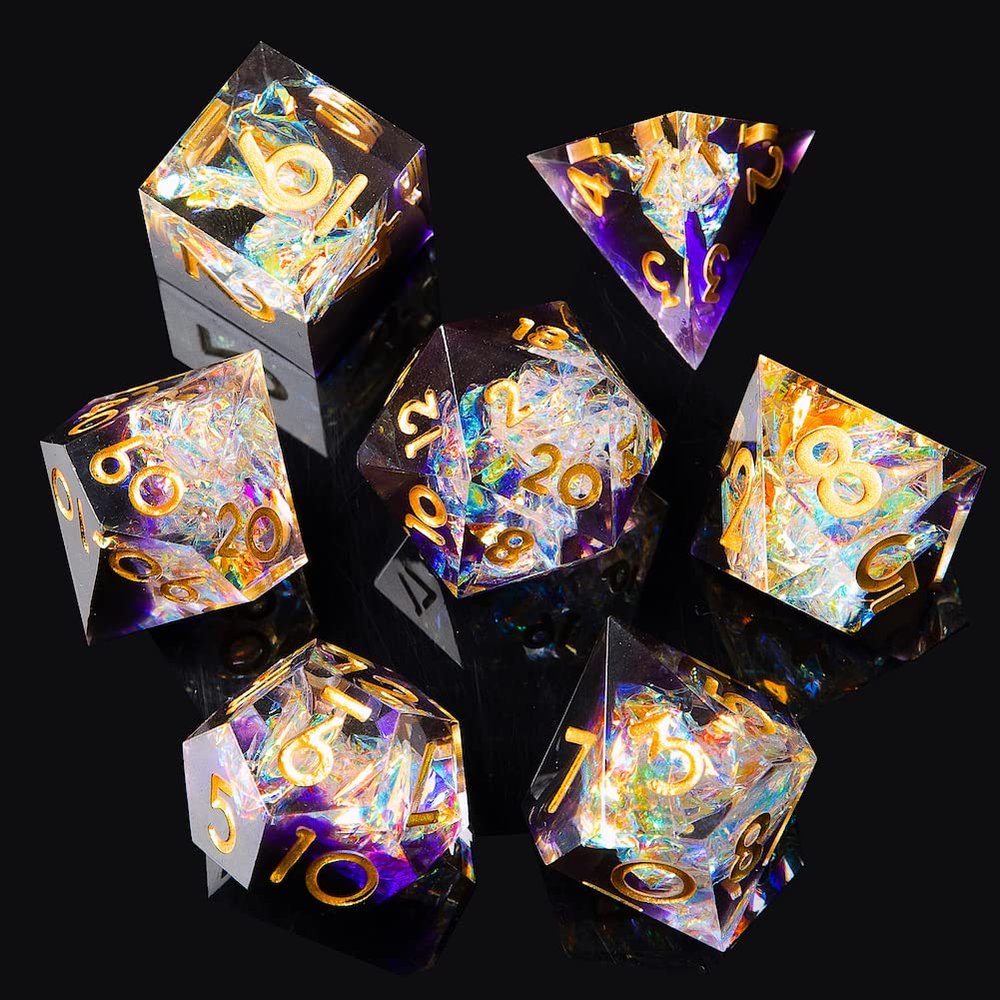 Sharp Edge DND Dice Set Handmade 7 Accessories Dice for Dungeons and Dragons TTRPG Games, Multi-Sided RPG Polyhedral Resin Sharp Edge Dice Roleplaying Games