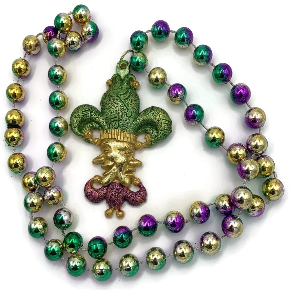 Comedy Tragedy Jester Faces Mardi Gras Bead Necklace New Orleans Parade Beads