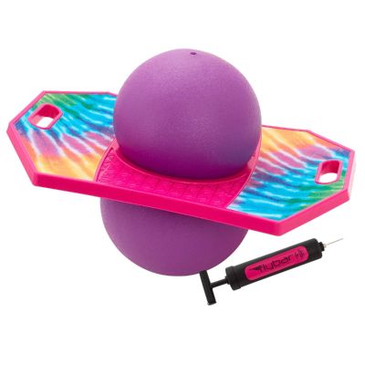 Flybar Pogo Trick Ball for Kids, Trick Bounce Board for Boys and Girls Ages 6+, Up to 160 lbs, Includes Pump, Easy to Carry Handle, Durable Plastic Deck Indoor, Outdoor Toy Pogo Jumper (Tie Dye)