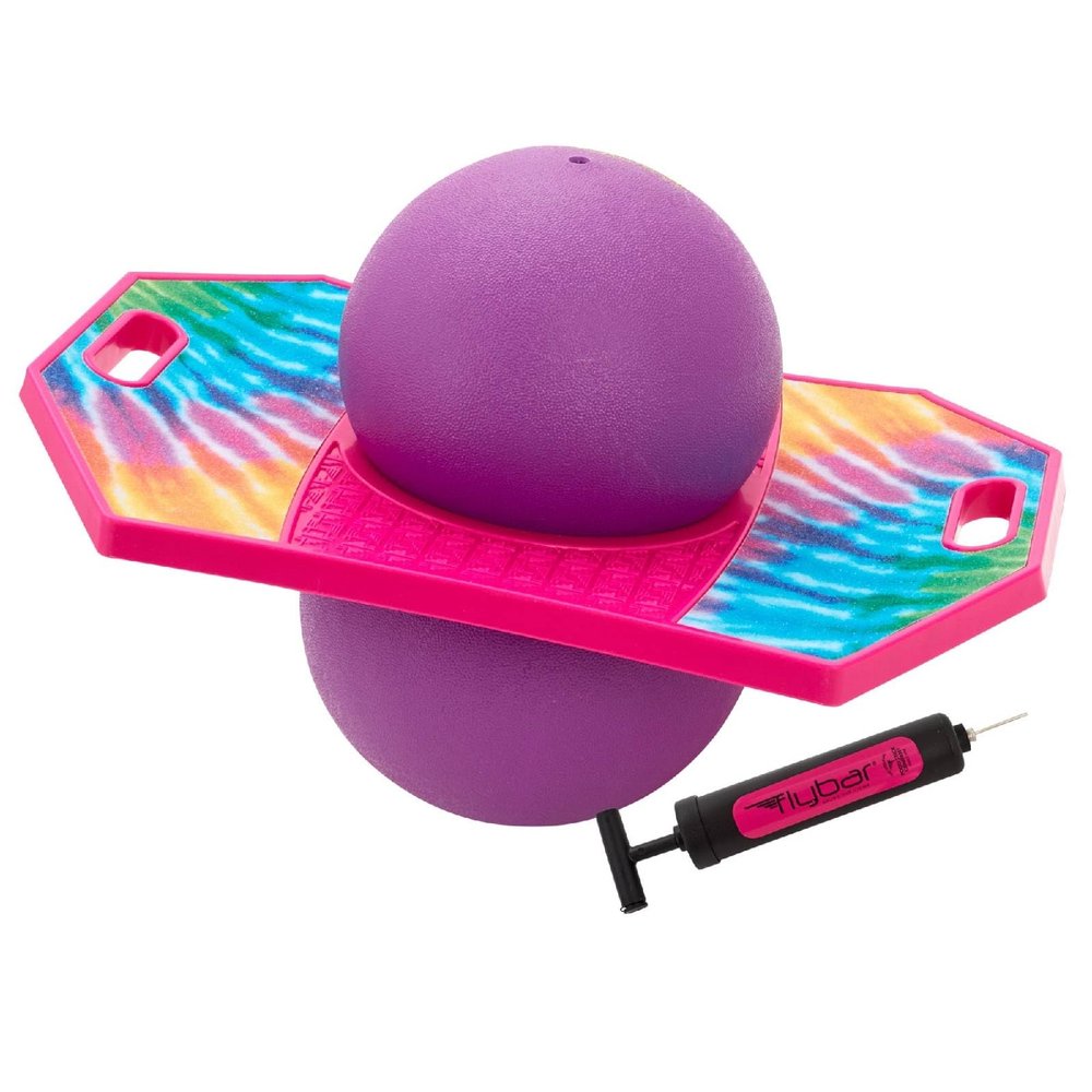 Flybar Pogo Trick Ball for Kids, Trick Bounce Board for Boys and Girls Ages 6+, Up to 160 lbs, Includes Pump, Easy to Carry Handle, Durable Plastic Deck Indoor, Outdoor Toy Pogo Jumper (Tie Dye)