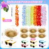 18 Pcs Hawaiian Party Kit: 6 Luau Hats, 6 Sunglasses, 6 Leis - Summer Beach Themed Party Favors and Wearables view 2