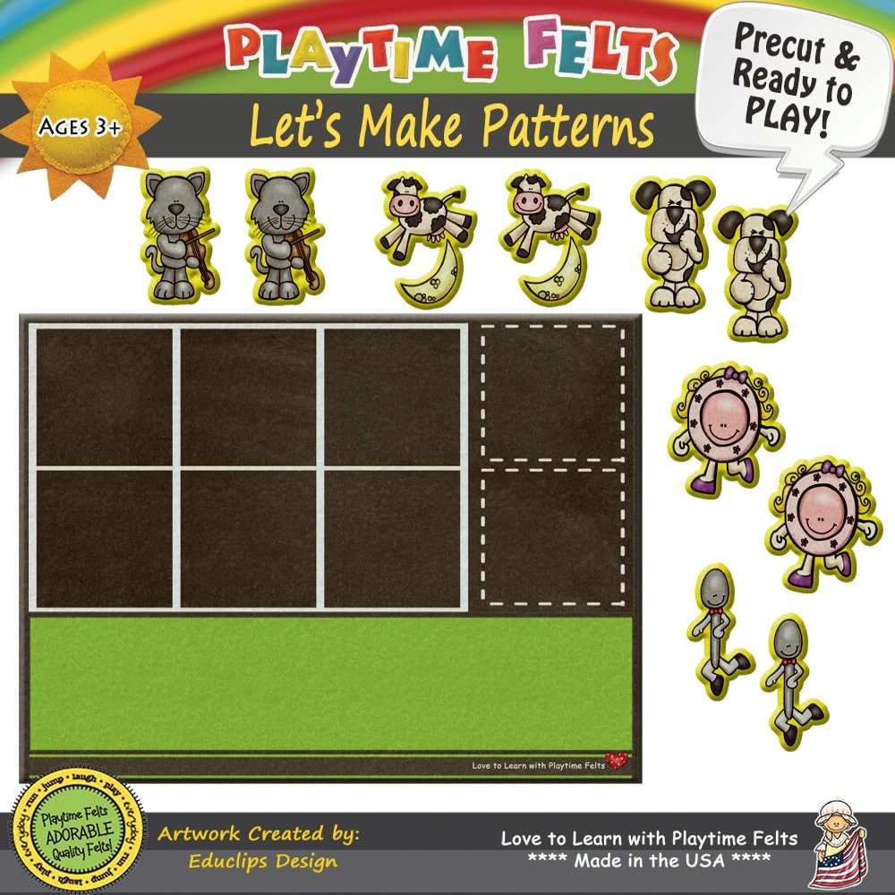 Playtime Felts Hey Diddle Diddle Let's Make Patterns - Play to Learn Matching & Sequencing Felt Activity for Toddlers, Preschoolers & Kindergarten - Reusable Nursery Rhyme Activity