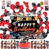 Mpanwen Race Car Birthday Party Supplies, 142 Pcs Racecar Racing Party Decorations for Boys Baby - Backdrop, Banner, Cake, and Cupcake Toppers, Balloons, Cupcakes Wrappers, Party Traffic Signs, Flags view 1