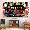 Mpanwen Race Car Birthday Party Supplies, 142 Pcs Racecar Racing Party Decorations for Boys Baby - Backdrop, Banner, Cake, and Cupcake Toppers, Balloons, Cupcakes Wrappers, Party Traffic Signs, Flags view 3