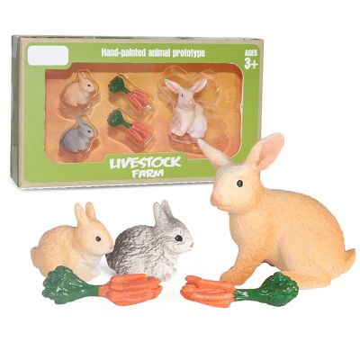 FLORMOON 5 Pcs Rabbit Carrot Figures Easter Rabbit Ornament Animal Figurines Miniature Landscape DIY Home Decoration Cake Topper Educational Gift for Kids and Toddler