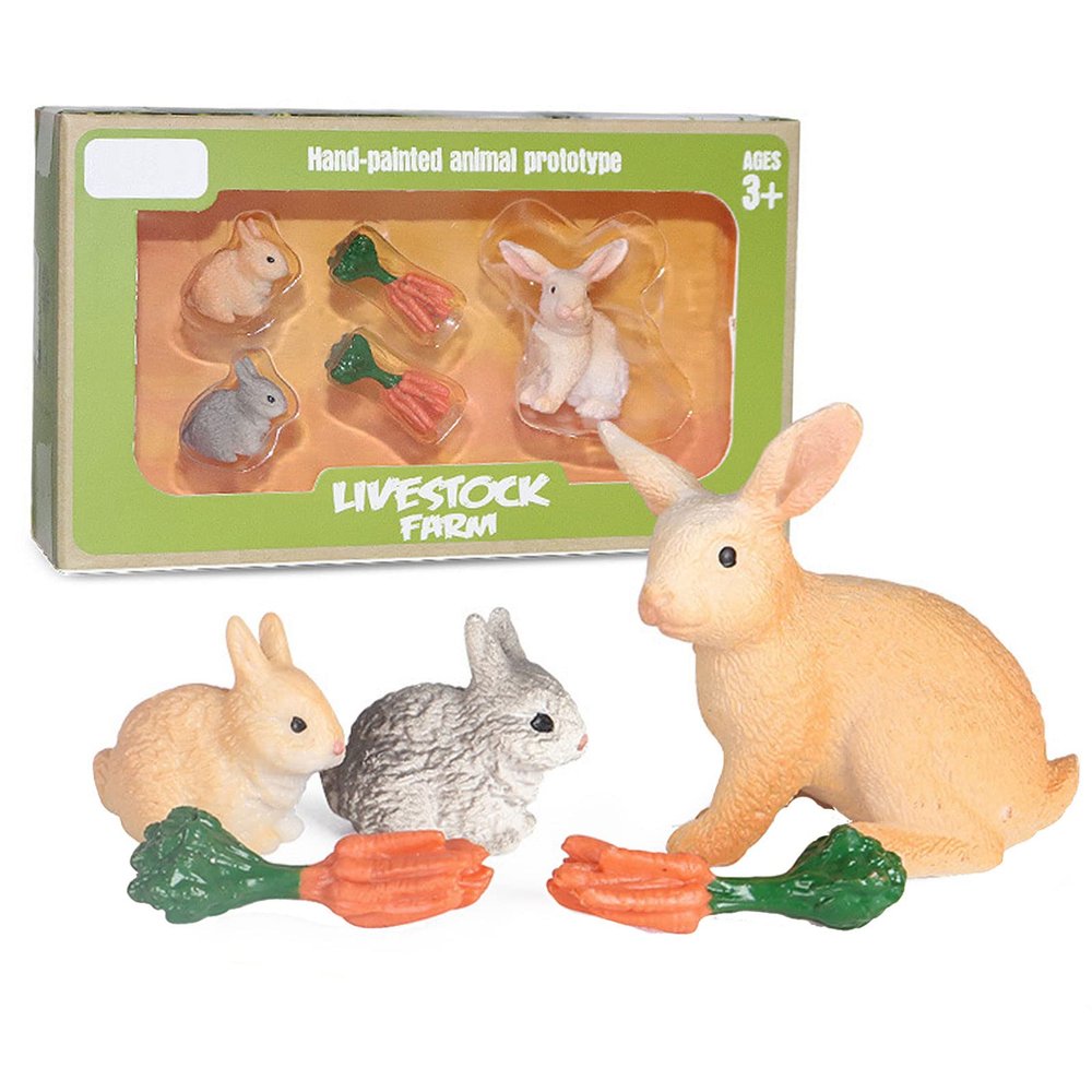 FLORMOON 5 Pcs Rabbit Carrot Figures Easter Rabbit Ornament Animal Figurines Miniature Landscape DIY Home Decoration Cake Topper Educational Gift for Kids and Toddler