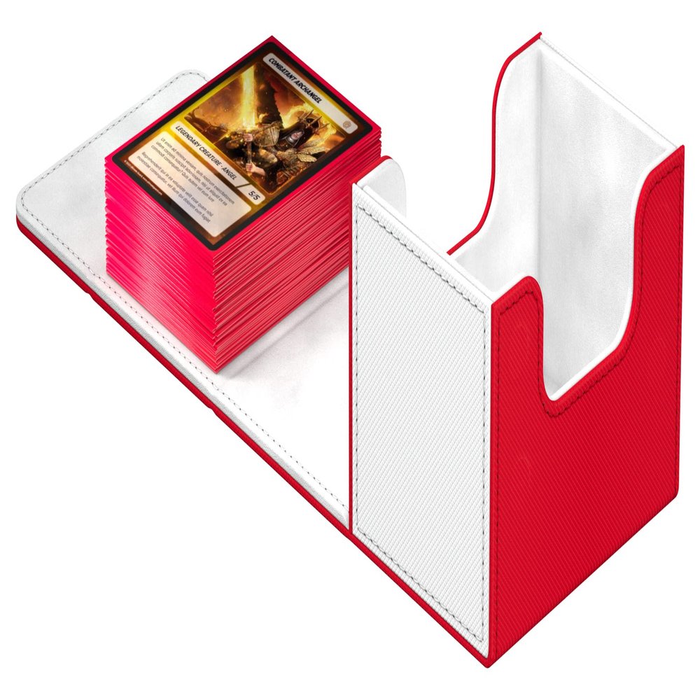 Ultimate Guard Sidewinder Synergy 100+, Deck Box for 100 Double-Sleeved TCG Cards, Red/White, Magnetic Closure & Microfiber Inner Lining