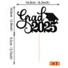 1 Pack Grad 2026 Cake Topper with Glitter Congrats Grad Cap Class of 2026 Cake Pick Decorations for 2026 Graduation Theme School Boys Girls Graduate Party Supplies Black view 2